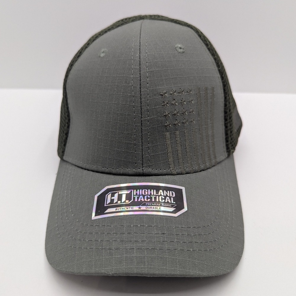 Highland Tactical Mesh Cap Olive Green Ripstop American Flag Hat Fitted OSFM NEW
